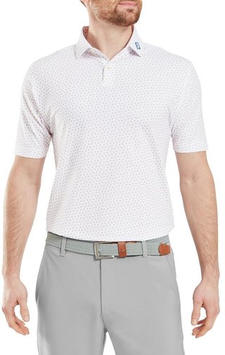 FootJoy Bounce Print Pique men's polo, white/orange/blue jay