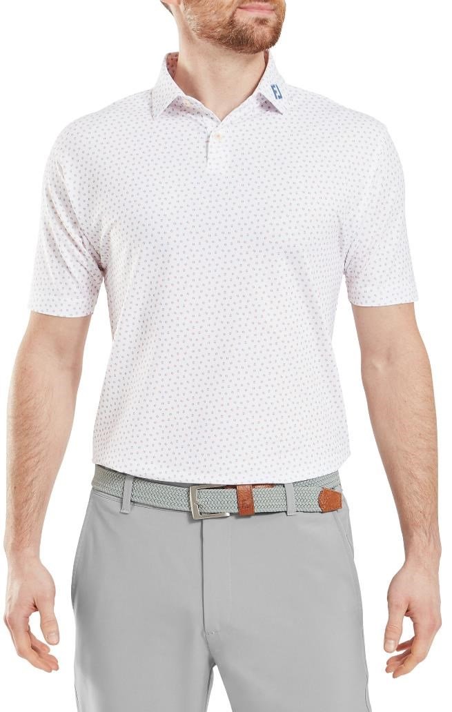 FootJoy Bounce Print Pique men's polo, white/orange/blue jay