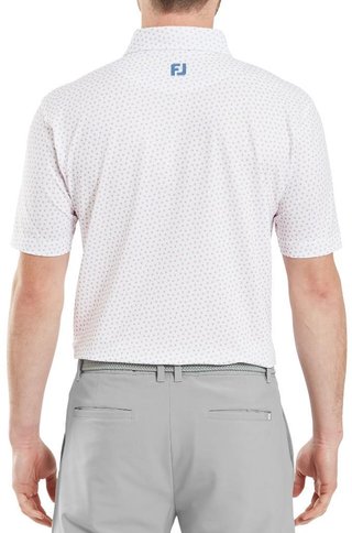 FootJoy Bounce Print Pique men's polo, white/orange/blue jay