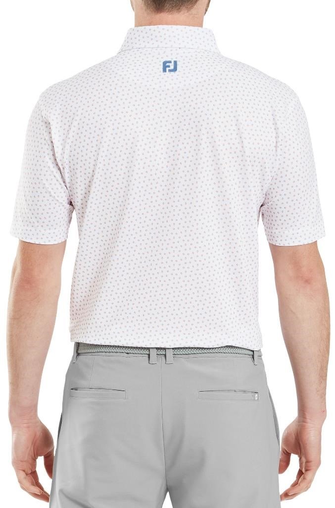 FootJoy Bounce Print Pique men's polo, white/orange/blue jay