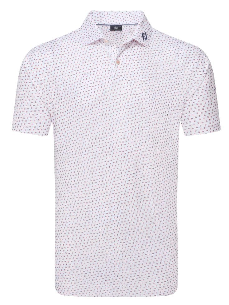 FootJoy Bounce Print Pique men's polo, white/hibiscus