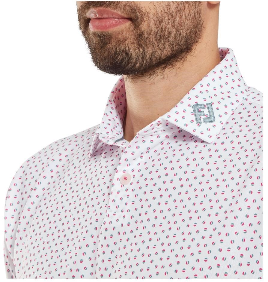 FootJoy Bounce Print Pique men's polo, white/hibiscus