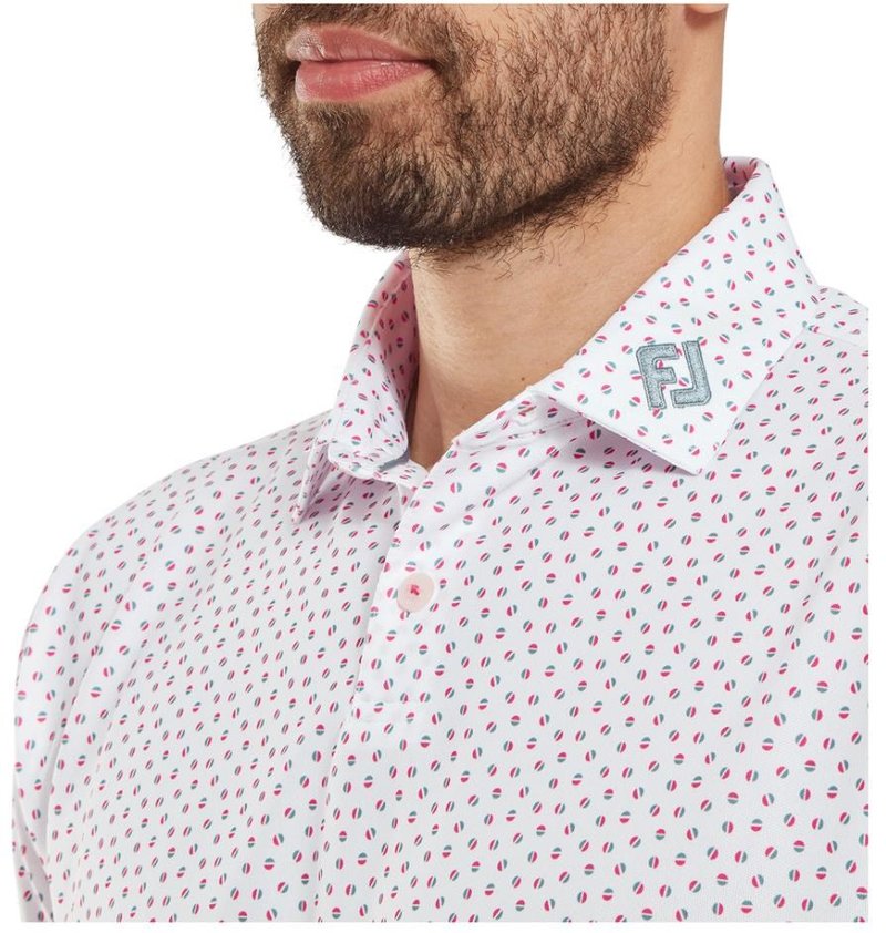 FootJoy Bounce Print Pique men's polo, white/hibiscus