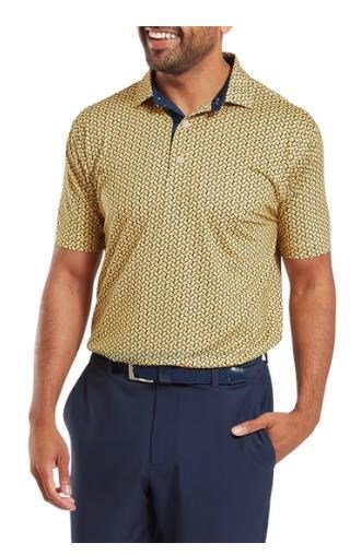 FootJoy Citrus Print Lisle men's polo, taxi/navy