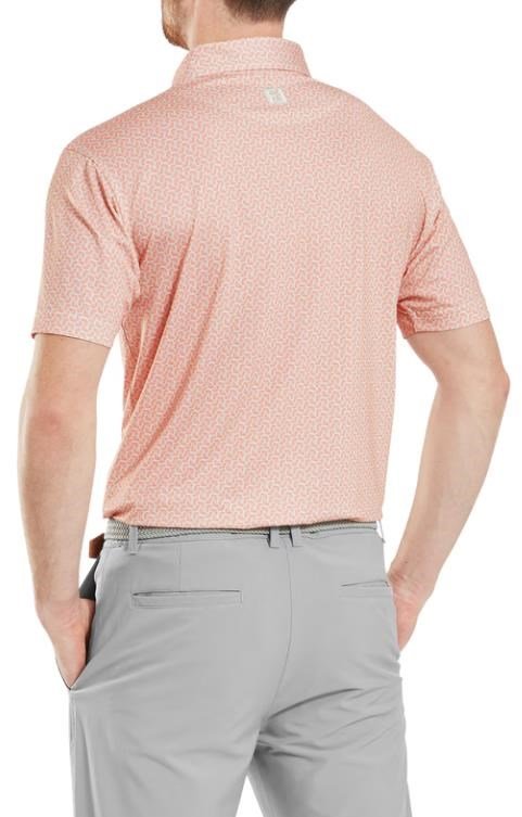 FootJoy Citrus Print Lisle men's polo, orange/pistachio