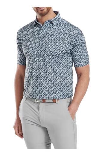 FootJoy Floral Sketch Print Lisle men's polo, white/navy