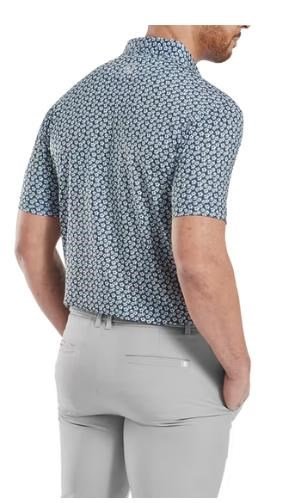 FootJoy Floral Sketch Print Lisle men's polo, white/navy