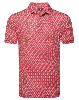 FootJoy Floral Sketch Print Lisle men's polo, white/hibiscus