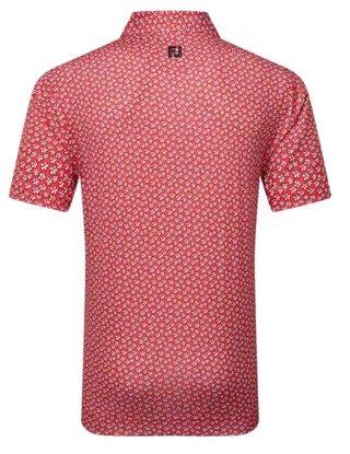 FootJoy Floral Sketch Print Lisle men's polo, white/hibiscus