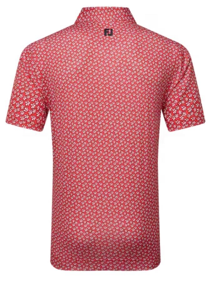 FootJoy Floral Sketch Print Lisle men's polo, white/hibiscus