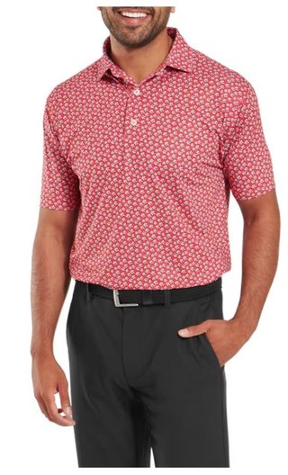 FootJoy Floral Sketch Print Lisle men's polo, white/hibiscus