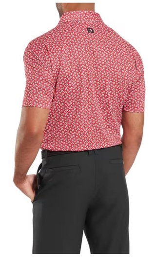 FootJoy Floral Sketch Print Lisle men's polo, white/hibiscus