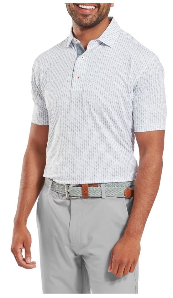 FootJoy Figure Print Lisle men's polo, white/flint