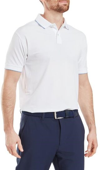 FootJoy Tipped Pique men's polo, white/blue jay
