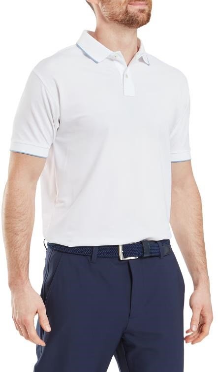 FootJoy Tipped Pique men's polo, white/blue jay