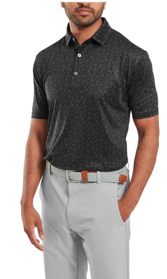 FootJoy Painted Floral Lisle men's polo, black