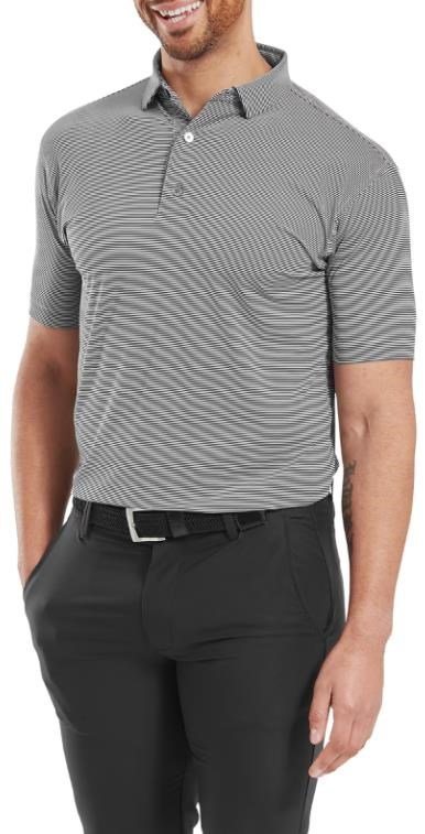FootJoy Micro Feeder Stripe Lisle men's polo, black/white