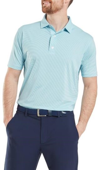 FootJoy Micro Feeder Stripe Lisle men's polo, light blue/white