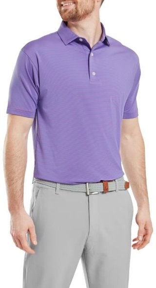 FootJoy Micro Feeder Stripe Lisle men's polo, marine/pink
