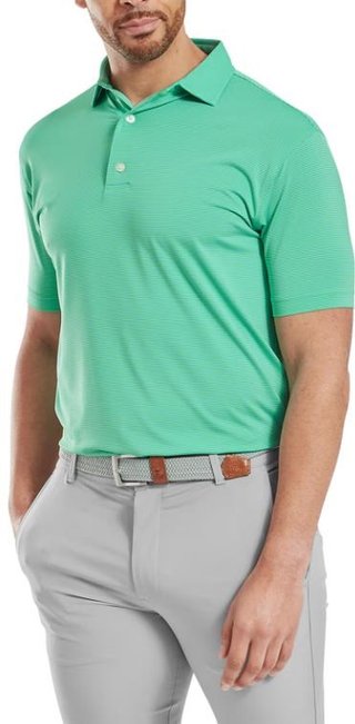 FootJoy Micro Feeder Stripe Lisle men's polo, lagoon/mint