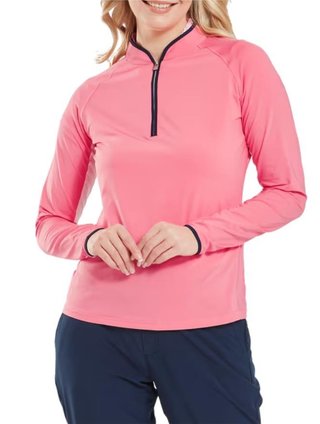 FootJoy 1/4-Zip LS Sun Protection women's shirt, pink lemonade
