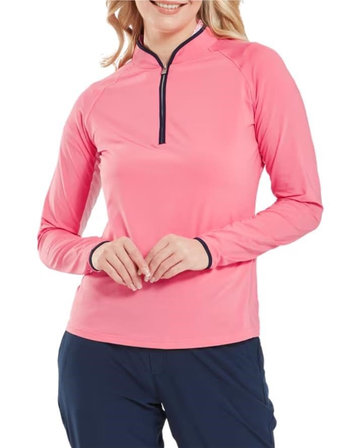 FootJoy 1/4-Zip LS Sun Protection women's shirt, pink lemonade