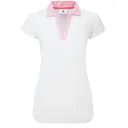 FootJoy Cap Sleeve Print Trim Lisle women's polo, white/pink lemonade