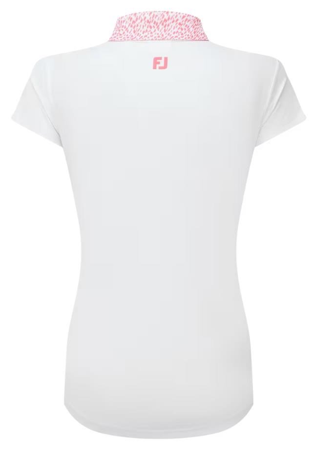 FootJoy Cap Sleeve Print Trim Lisle women's polo, white/pink lemonade