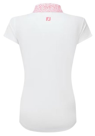 FootJoy Cap Sleeve Print Trim Lisle women's polo, white/pink lemonade