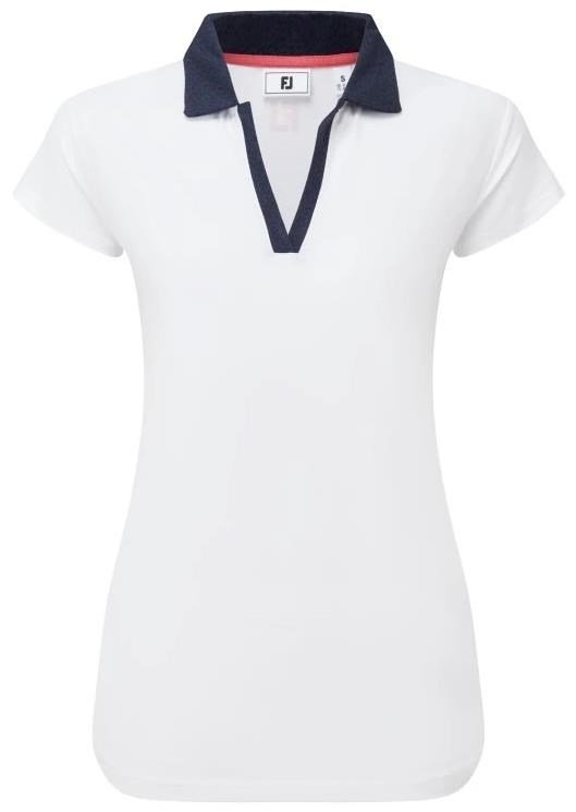 FootJoy Cap Sleeve Print Trim Lisle women's polo, white/navy