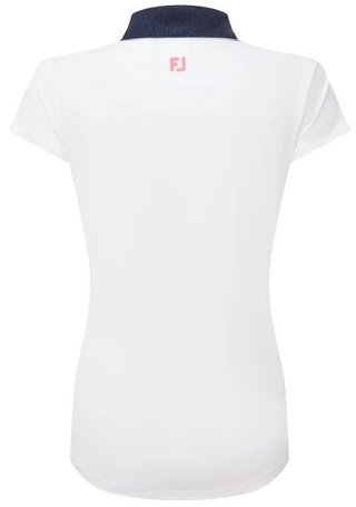 FootJoy Cap Sleeve Print Trim Lisle women's polo, white/navy