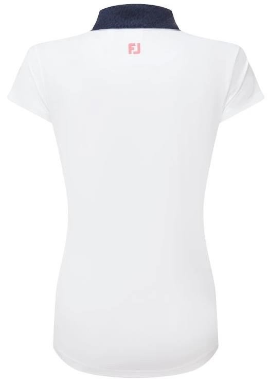 FootJoy Cap Sleeve Print Trim Lisle women's polo, white/navy