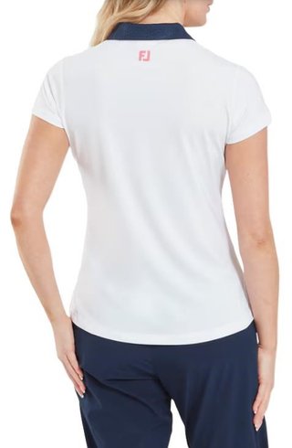 FootJoy Cap Sleeve Print Trim Lisle women's polo, white/navy