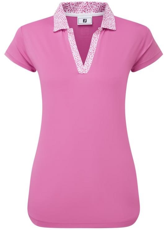 FootJoy Cap Sleeve Print Trim Lisle women's polo, berry/berry