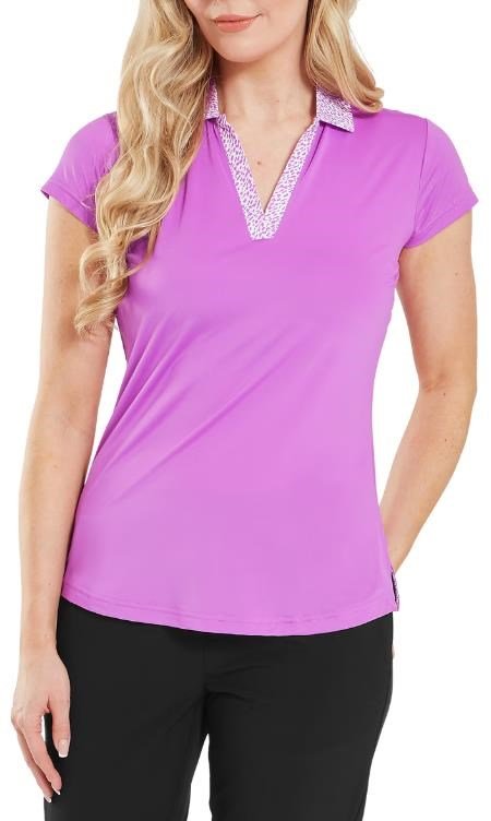 FootJoy Cap Sleeve Print Trim Lisle women's polo, berry/berry