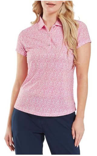 FootJoy Animal Print Cap Sleeve Lisle women's polo, pink lemonade