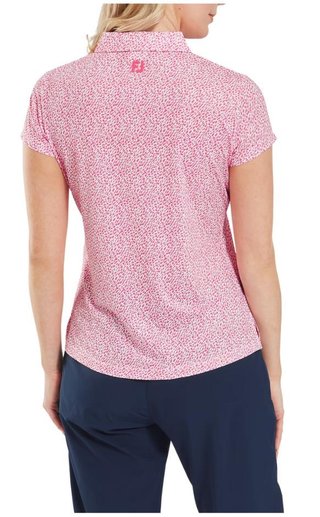 FootJoy Animal Print Cap Sleeve Lisle women's polo, pink lemonade