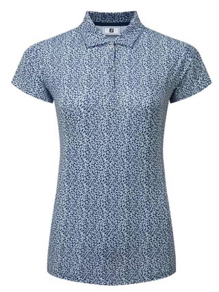 FootJoy Animal Print Cap Sleeve Lisle women's polo, skyway/white/navy