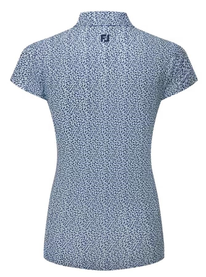 FootJoy Animal Print Cap Sleeve Lisle women's polo, skyway/white/navy