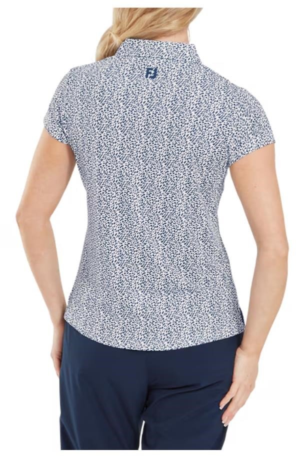 FootJoy Animal Print Cap Sleeve Lisle women's polo, skyway/white/navy