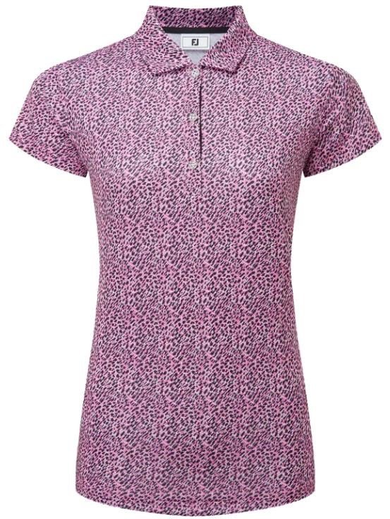 FootJoy Animal Print Cap Sleeve women's polo, white/berry/black