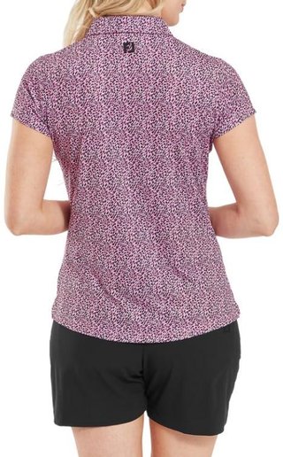FootJoy Animal Print Cap Sleeve women's polo, white/berry/black