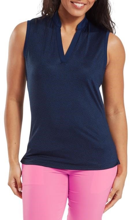 FootJoy Animal Print Sleeveless Lisle ladies polo, navy