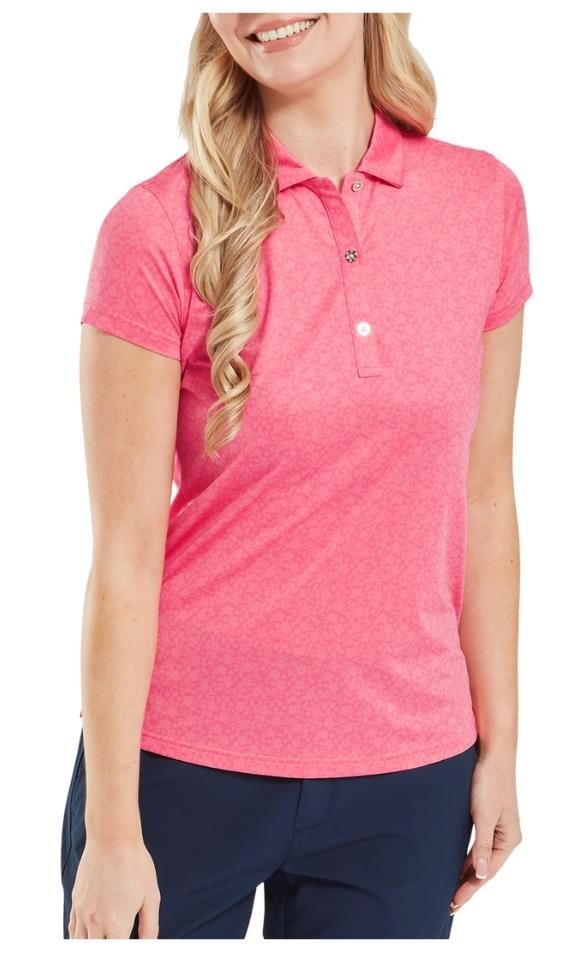 FootJoy Painted Floral Cap Sleeve women's polo, pink lemonade
