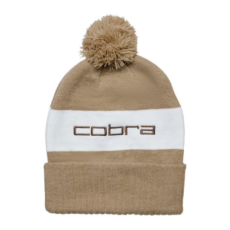 Cobra Pom Beanie winter hat, light sand/white glow