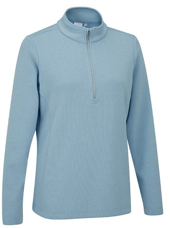 PING Lyla half zip ribbed ladies fleece, sky blue marl