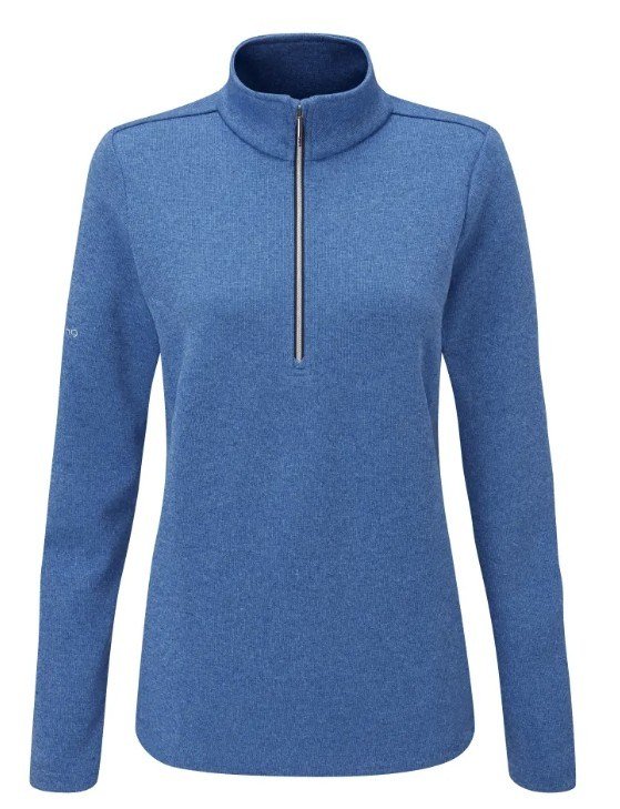 PING Lyla half zip ribbed ladies fleece, snorkel blue marl