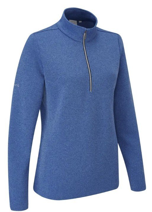 PING Lyla half zip ribbed ladies fleece, snorkel blue marl
