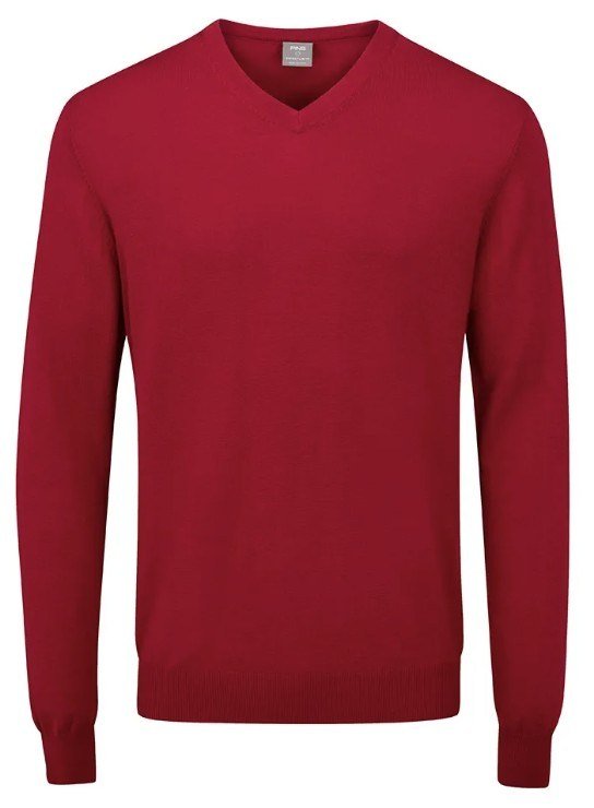 PING Sullivan mens V neck sweater, rich red