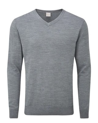 PING Sullivan mens V neck sweater, french grey marl